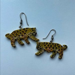 Hand Painted Wooden Leopard Earrings